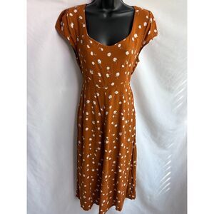 Cotton On Brown Floral Midi Dress Belted Size S Cottagecore Prairie Romantic